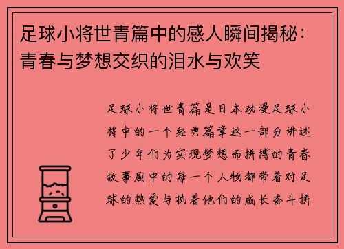 足球小将世青篇中的感人瞬间揭秘：青春与梦想交织的泪水与欢笑